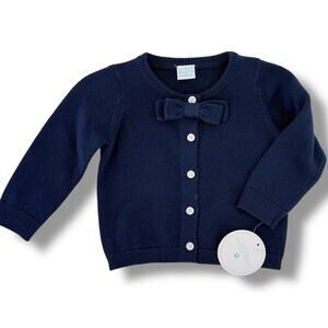 Edgehill Collection Baby Girl Cotton Bow Cardigan Sweater Size 6M Navy Blue Knit